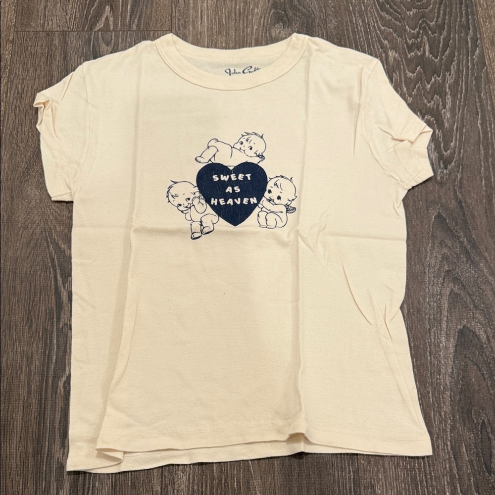 Brandy Melville Cream Tee with Sweet Graphic
